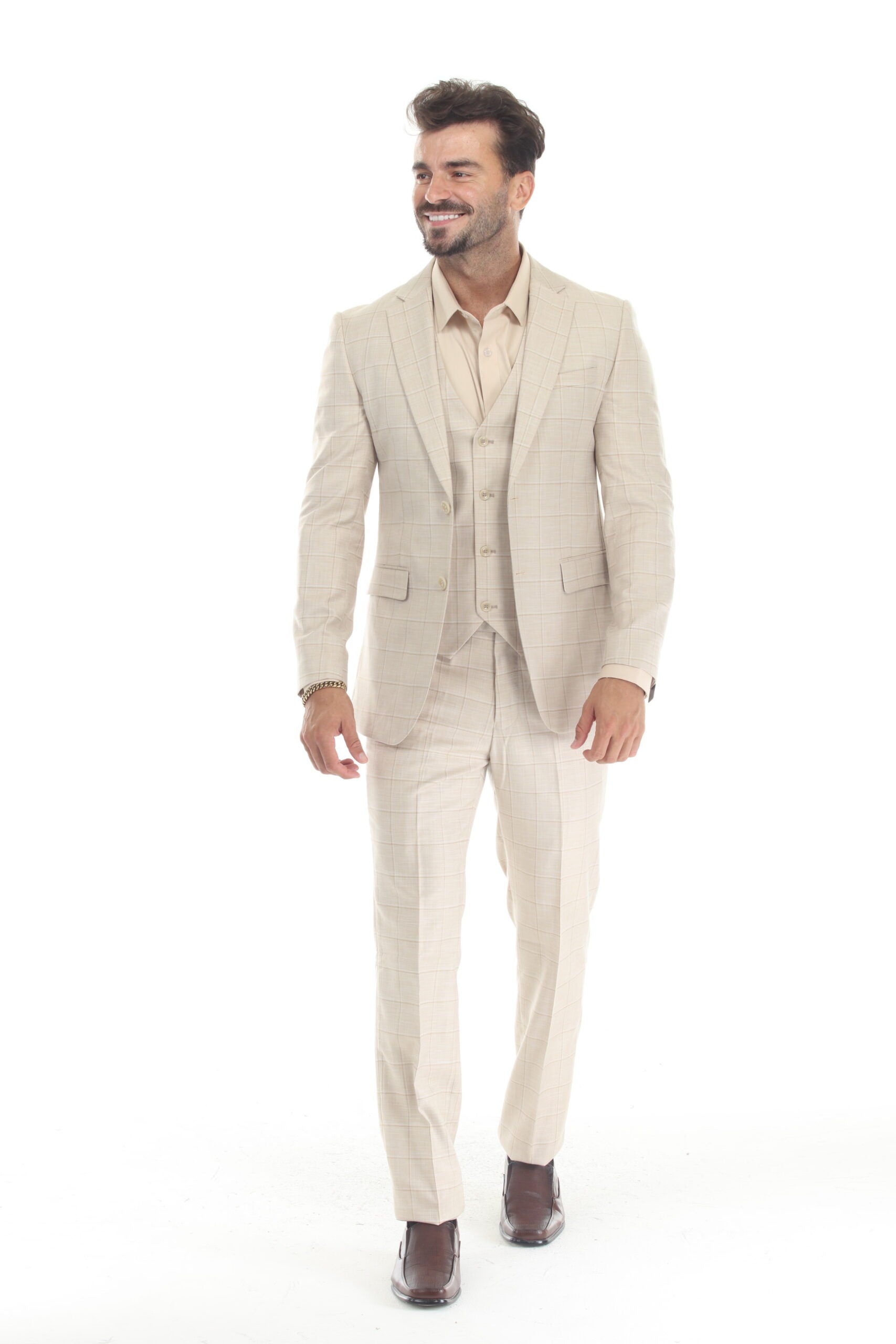 Derman | CHK | Plaid 3-Piece Notch Lapel Vested Suit