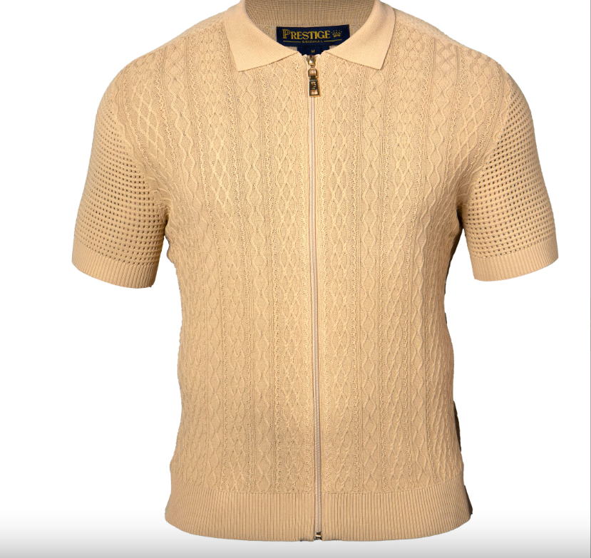 Prestige CMK-388 Luxury Knit Zip Up Short Sleeve Shirt