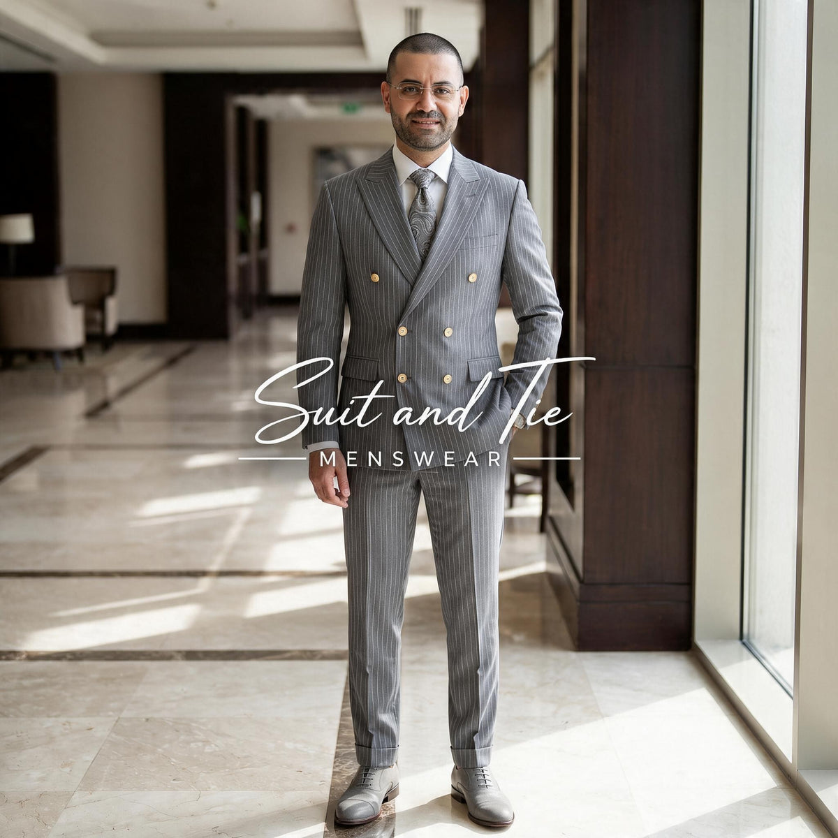 Vitali G3178 Double-Breasted Pinstripe Peak Lapel Suit