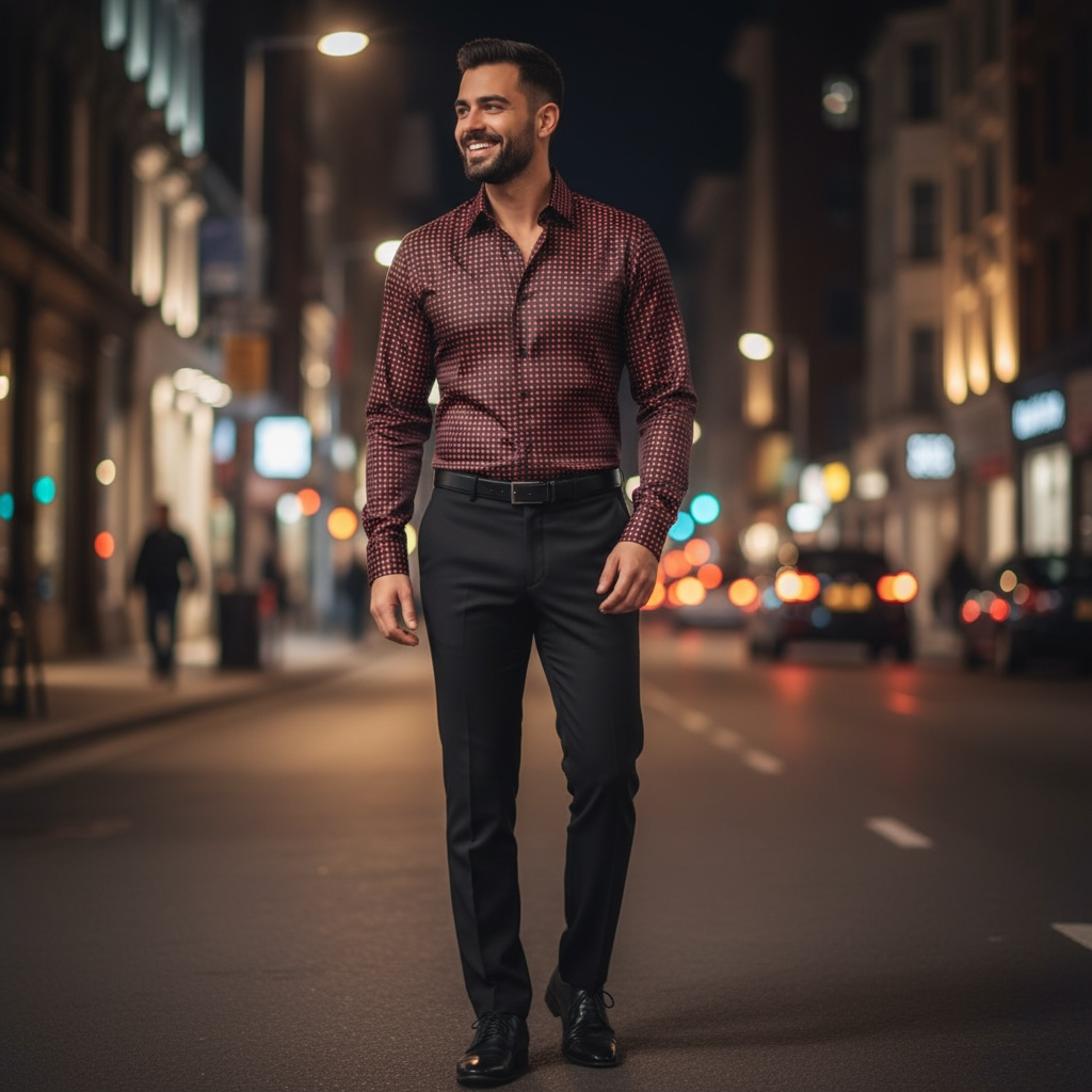 MANZINI | MZT-164 | POLKA DOT SATIN DRESS SHIRT W/ CUFFLINKS