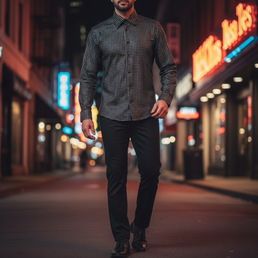 MANZINI | MZT-164 | POLKA DOT SATIN DRESS SHIRT W/ CUFFLINKS