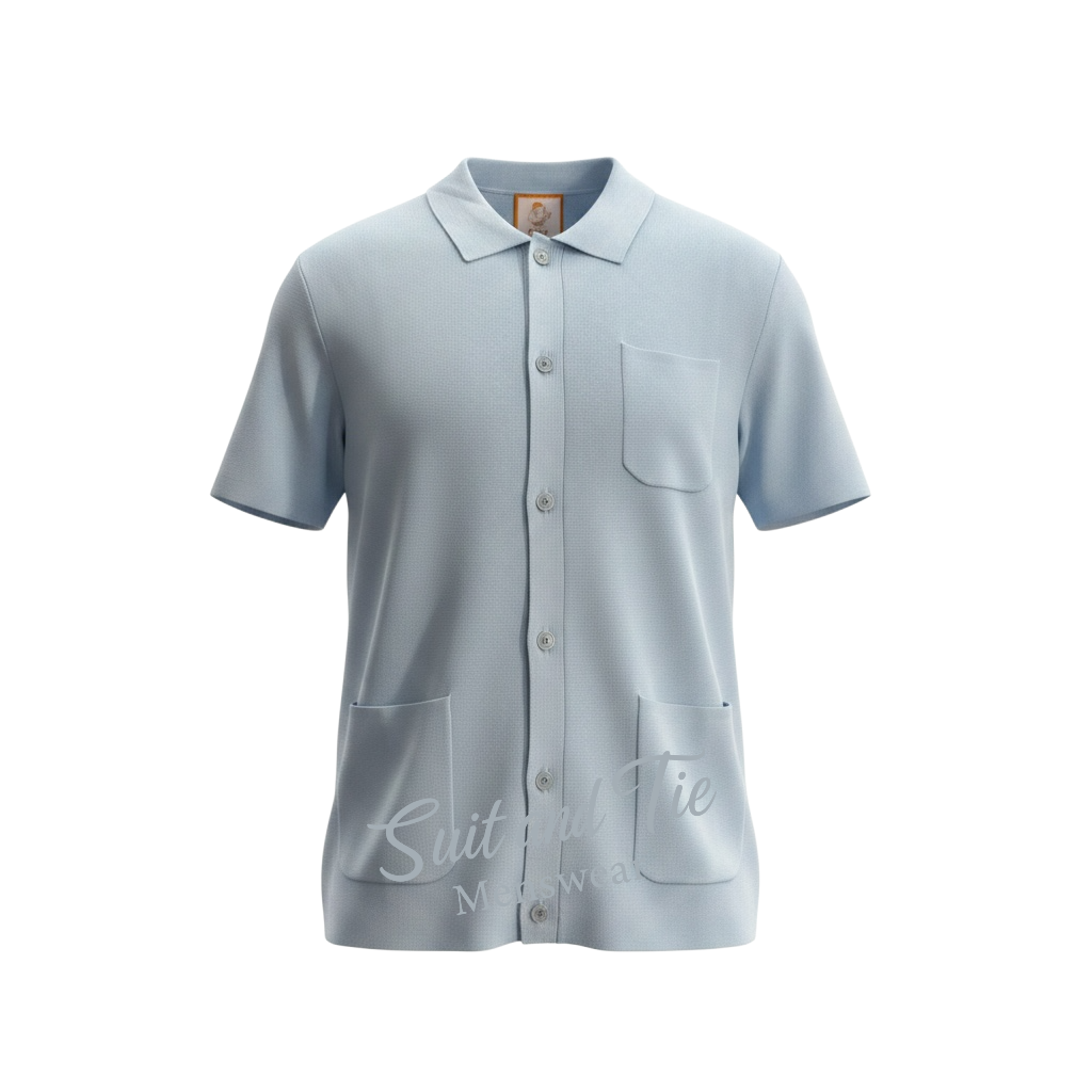 Cigar | KS-1702 | Luxury Short Sleeve 3-Pocket Knitted Button-Up Shirt