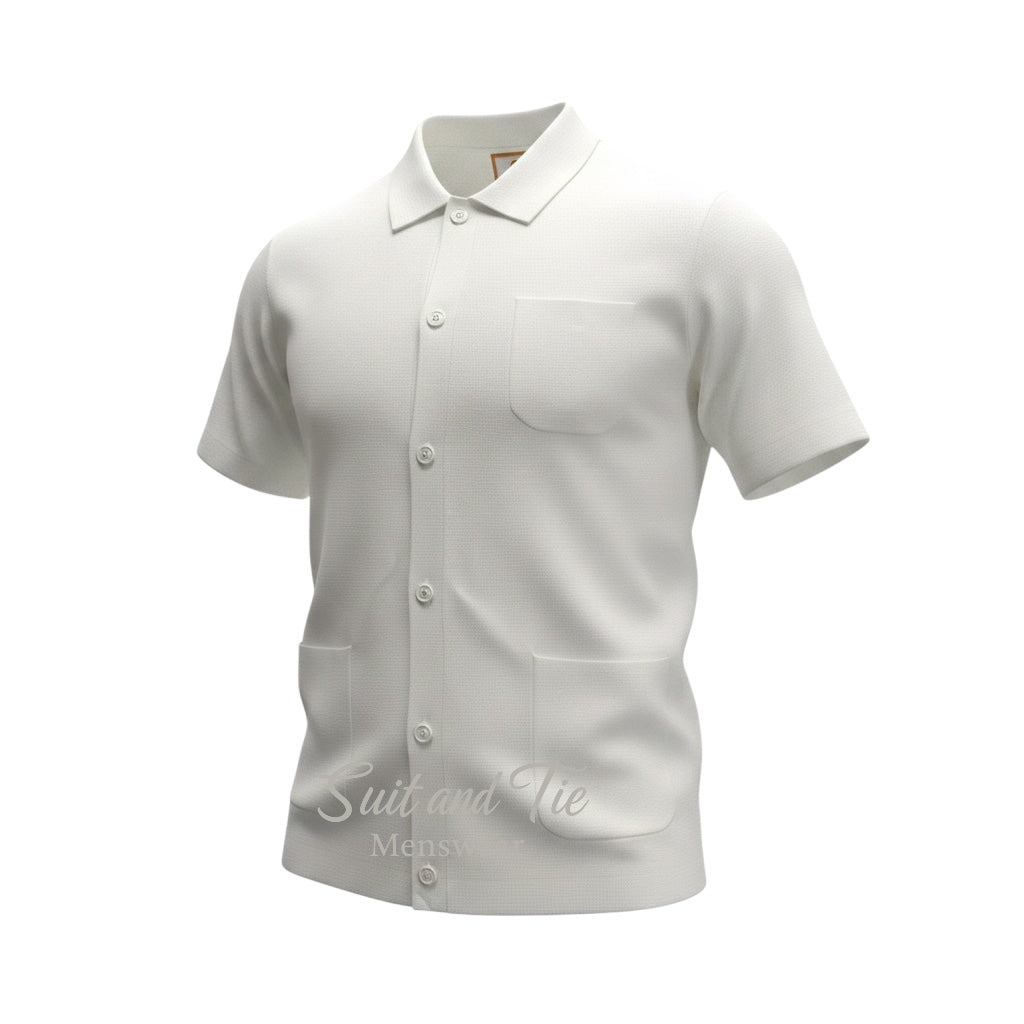 Cigar | KS-1702 | Luxury Short Sleeve 3-Pocket Knitted Button-Up Shirt