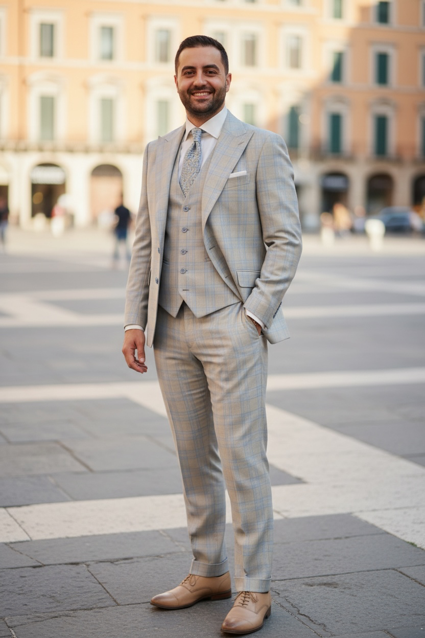 Tiglio | Portofino 1-Button Peak Lapel Vested Suit