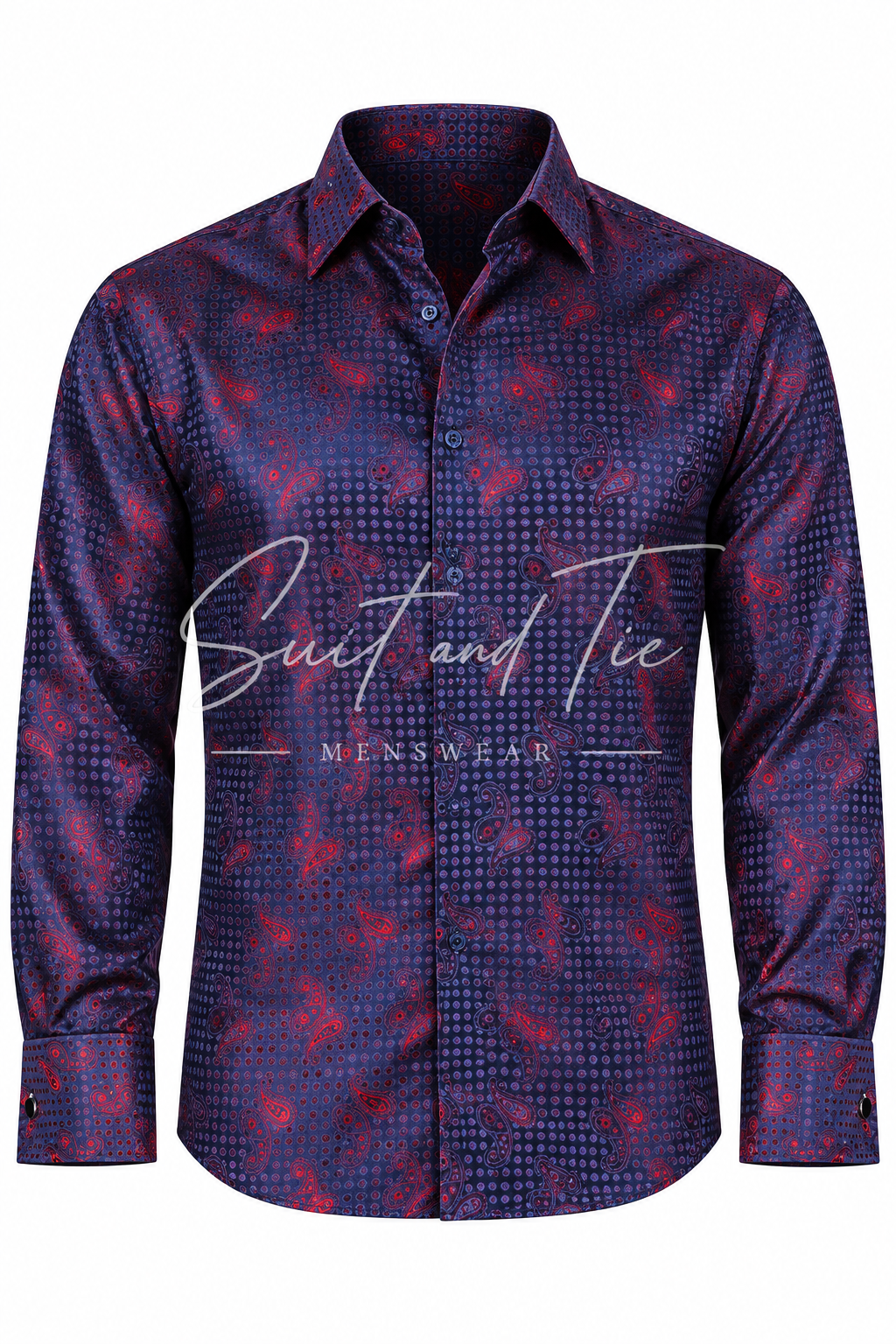Manzini MZT211 Long Sleeve Paisley French Cuff Shirt