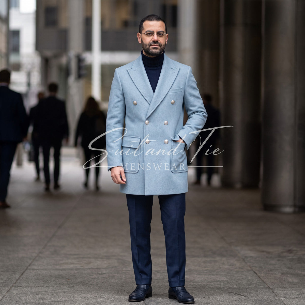 Wessi Slim Fit Double Breasted Peak Lapel Peacoat