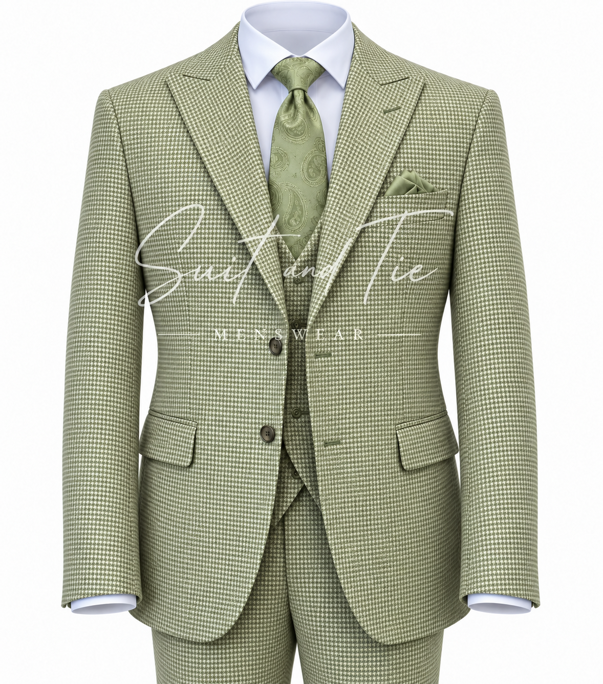 Vitali M3072 Three-Piece Houndstooth Peak Lapel Suit