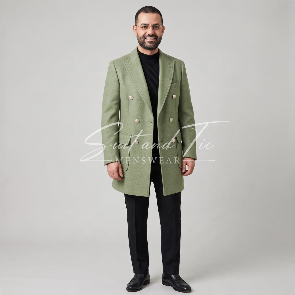 Wessi Slim Fit Double Breasted Peak Lapel Peacoat