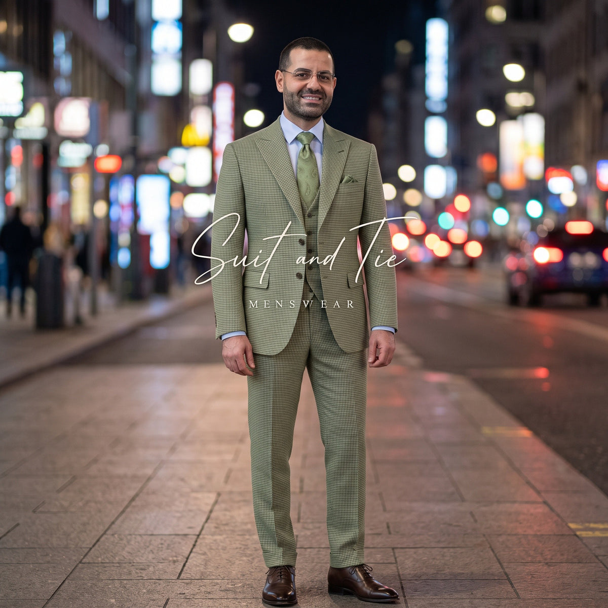 Vitali M3072 Three-Piece Houndstooth Peak Lapel Suit