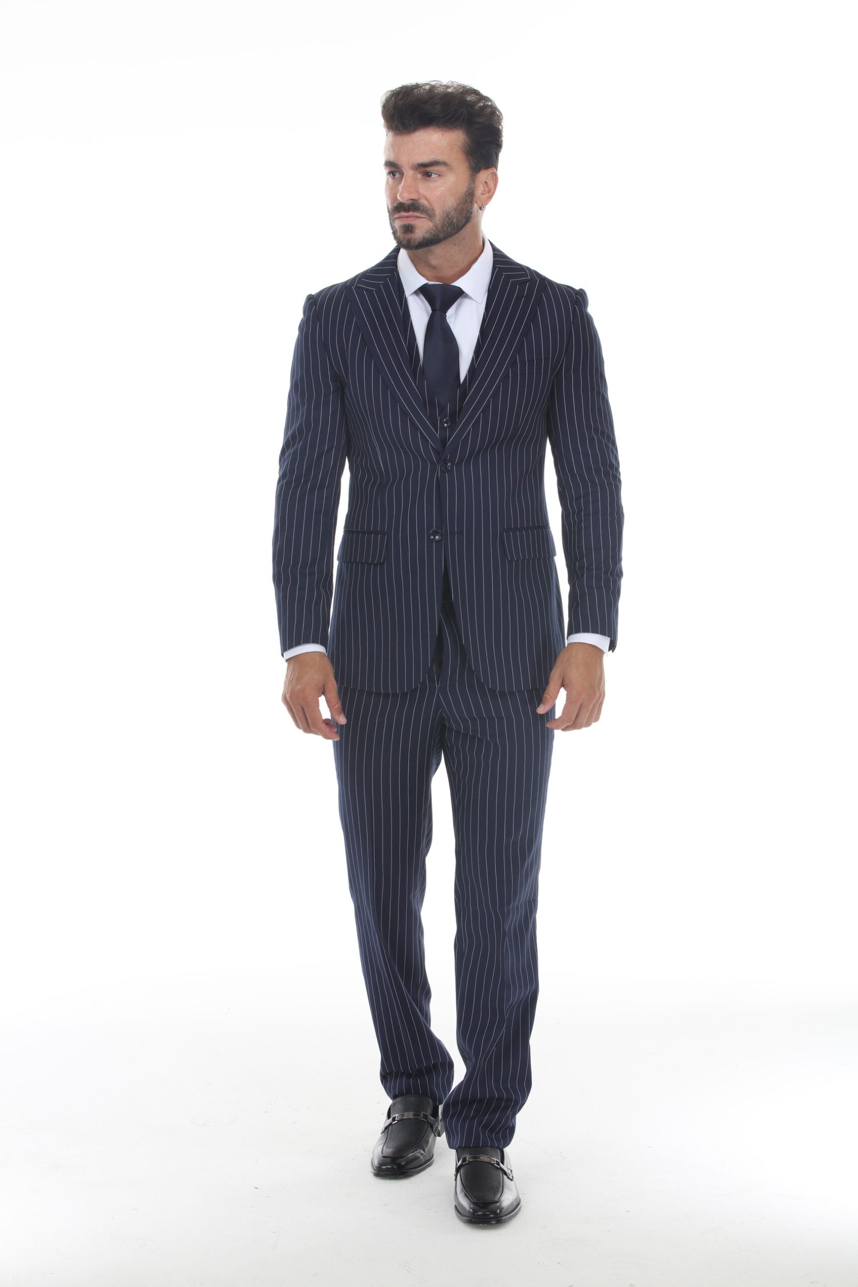 Derman | TEKPIN | Pinstripe 3-Piece Notch Lapel Vested Suit