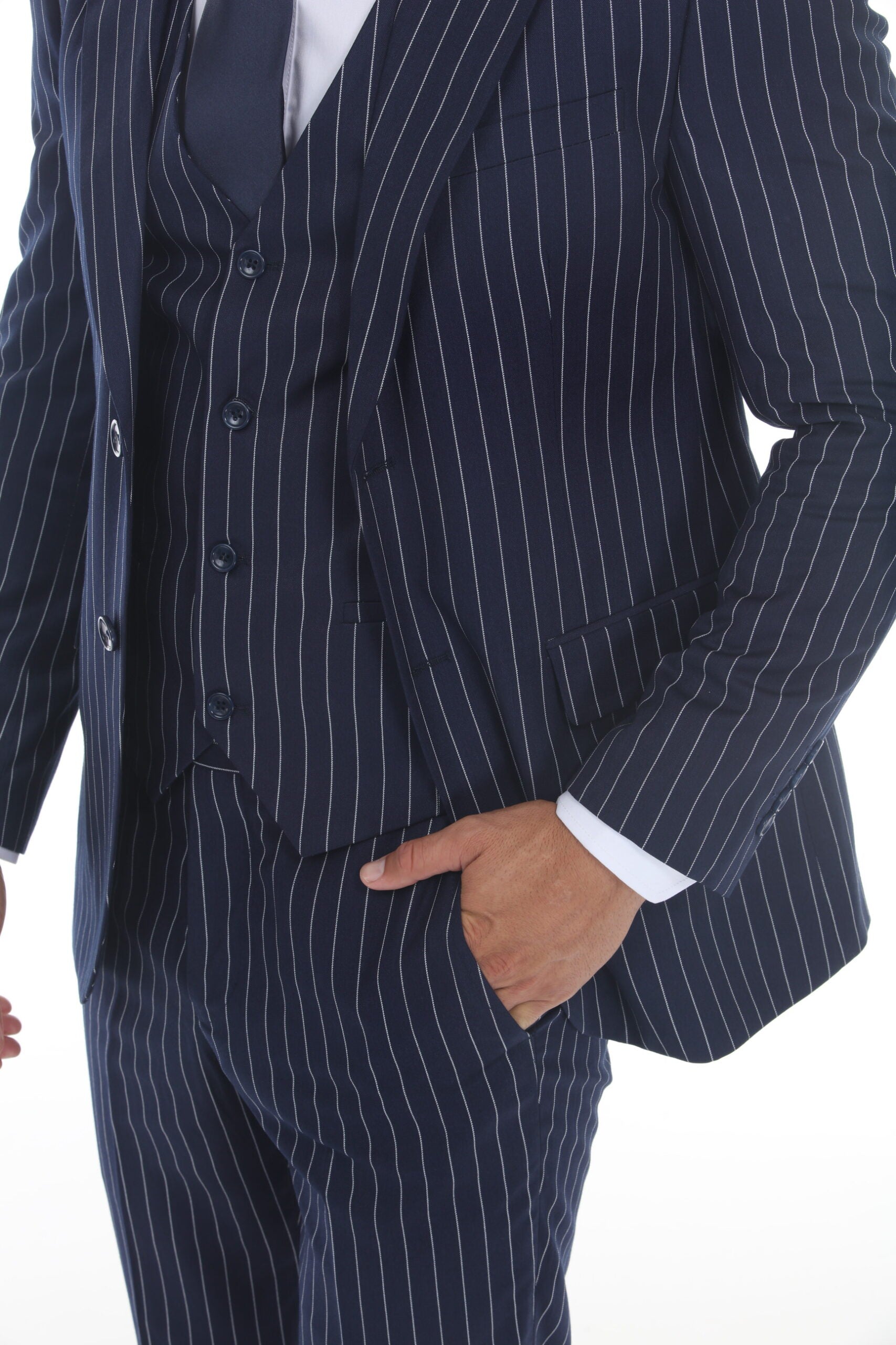 Derman | TEKPIN | Pinstripe 3-Piece Notch Lapel Vested Suit