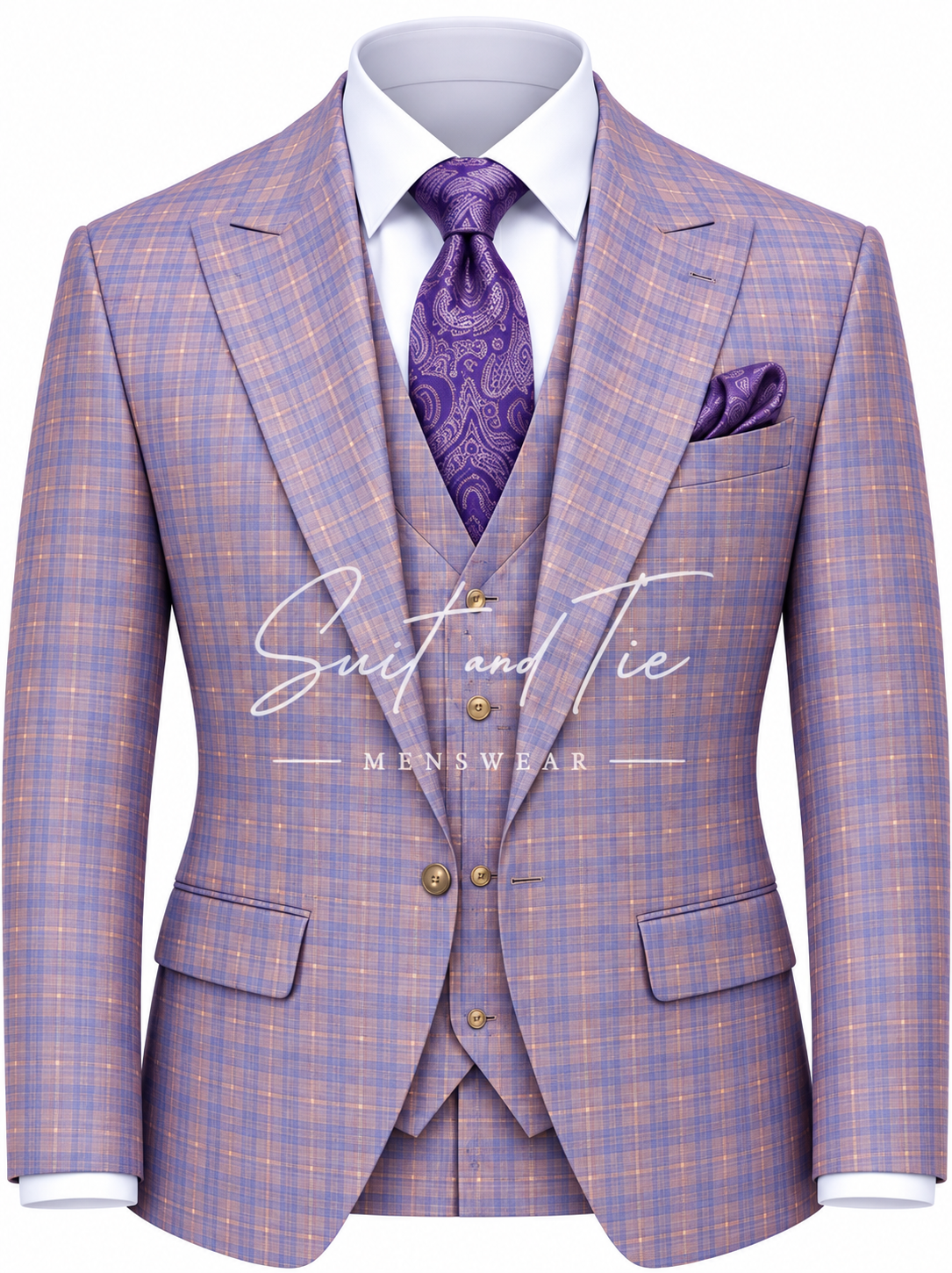 Vitali M5601 Plaid Peak Lapel Suit with Double-Breasted Vest