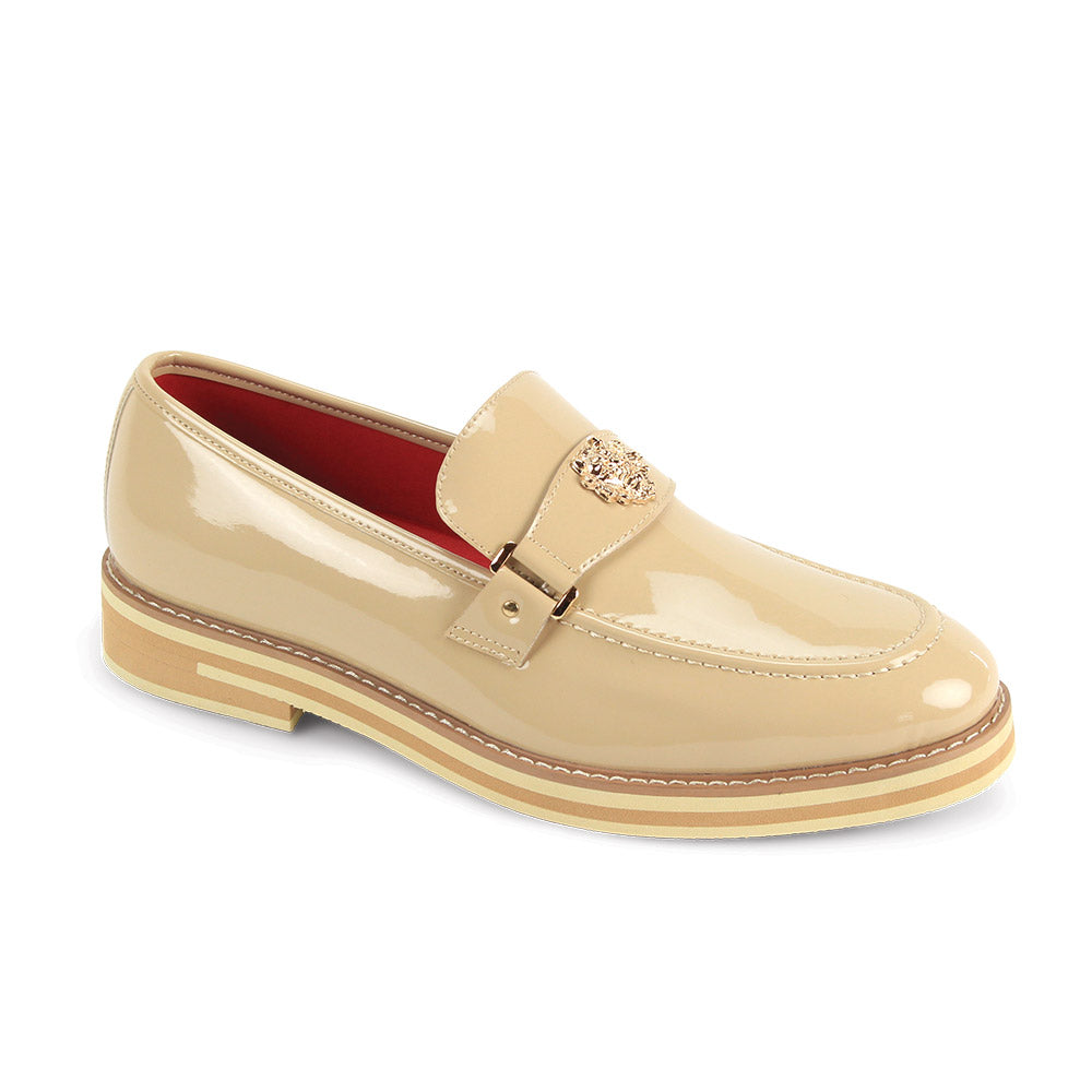Ashford ASH3 Moc Toe Patent Leather Loafer W/ Gold Medallion