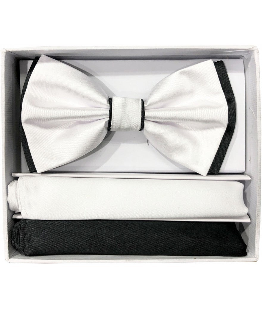 BRAND Q ~ BT2T100 ~ PRETIED 2 TONE SATIN BOW TIE W/ 2-HANKIES