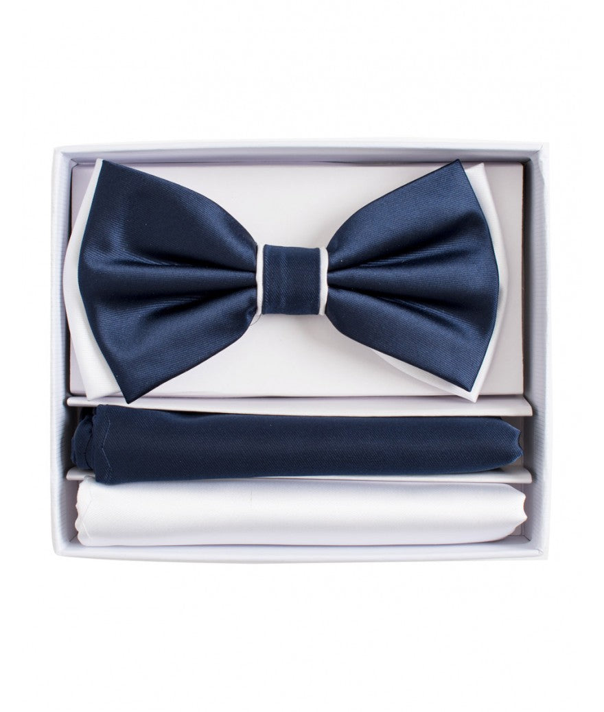 BRAND Q ~ BT2T100 ~ PRETIED 2 TONE SATIN BOW TIE W/ 2-HANKIES