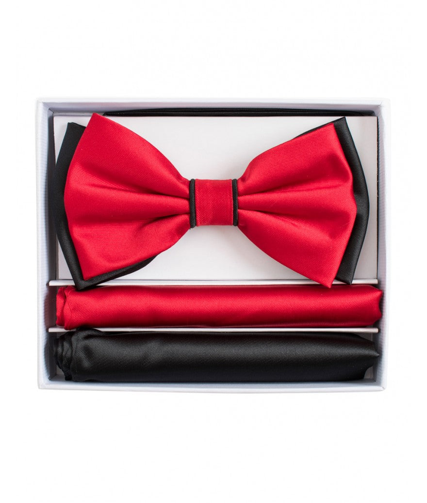 BRAND Q ~ BT2T100 ~ PRETIED 2 TONE SATIN BOW TIE W/ 2-HANKIES
