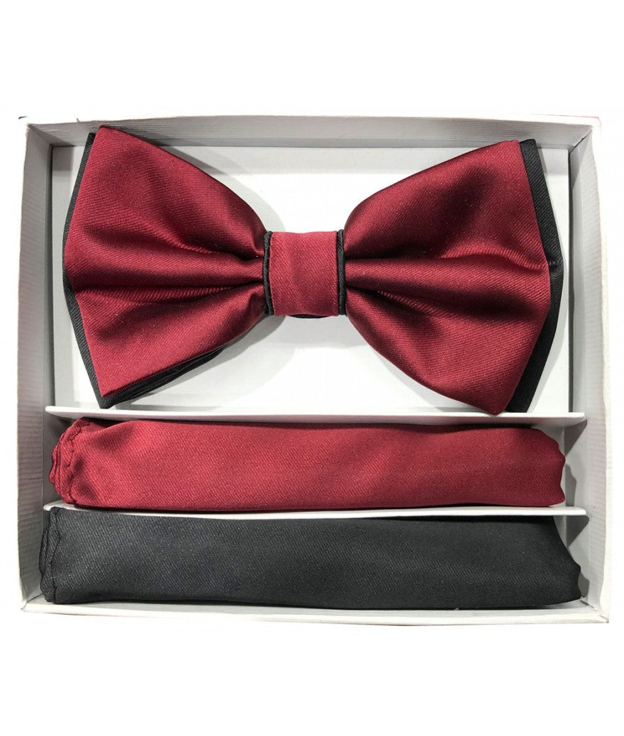 BRAND Q ~ BT2T100 ~ PRETIED 2 TONE SATIN BOW TIE W/ 2-HANKIES