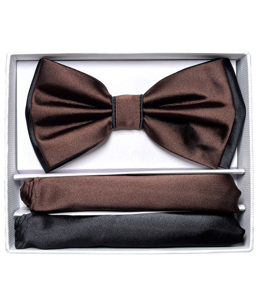 BRAND Q ~ BT2T100 ~ PRETIED 2 TONE SATIN BOW TIE W/ 2-HANKIES