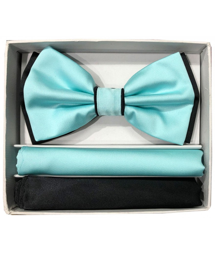 BRAND Q ~ BT2T100 ~ PRETIED 2 TONE SATIN BOW TIE W/ 2-HANKIES