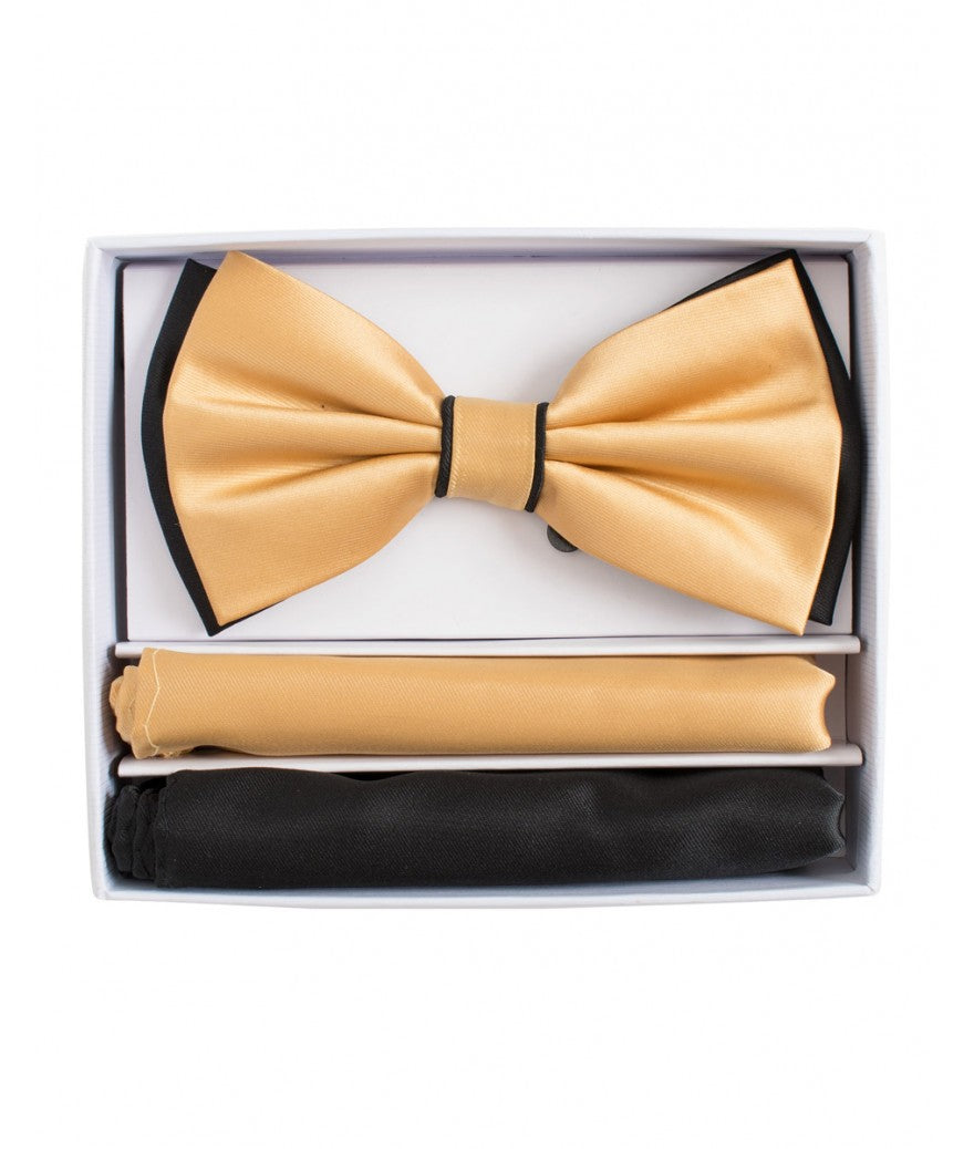 BRAND Q ~ BT2T100 ~ PRETIED 2 TONE SATIN BOW TIE W/ 2-HANKIES