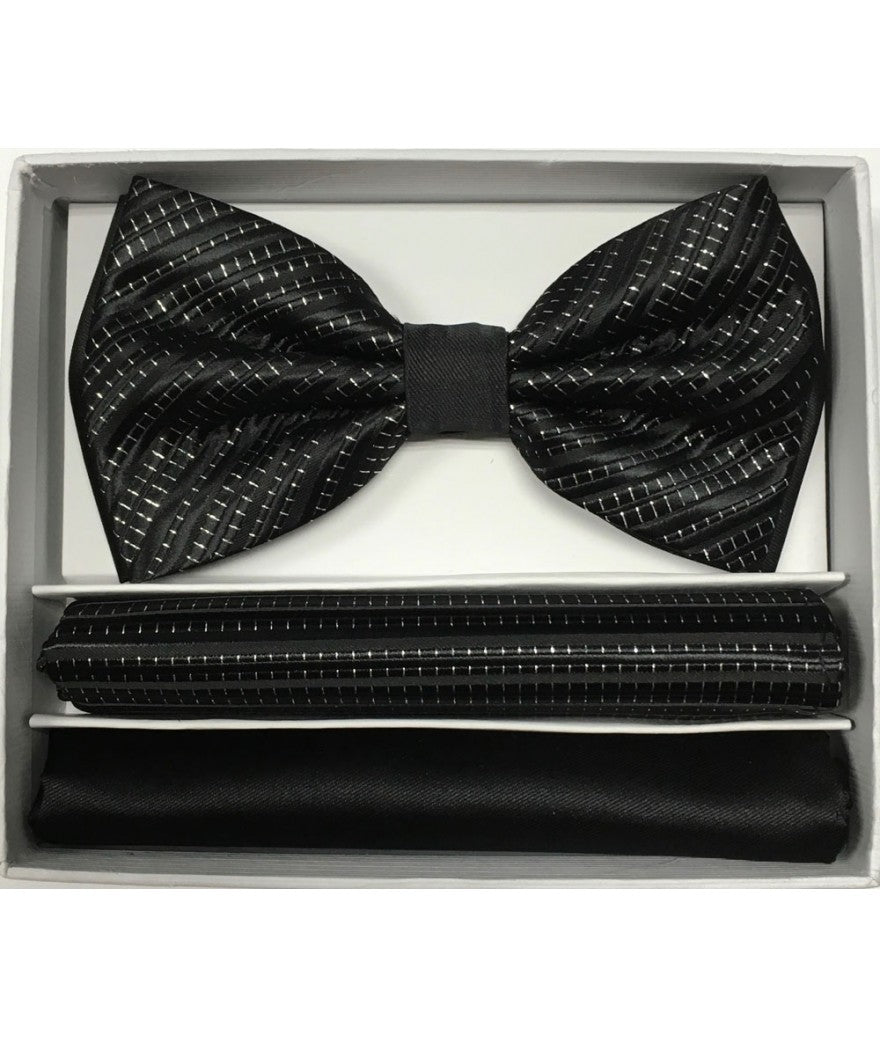 Brand Q ~ Pre-Tied Two-Tone Satin Bow Tie with Pocket Squares ~ BT2T108