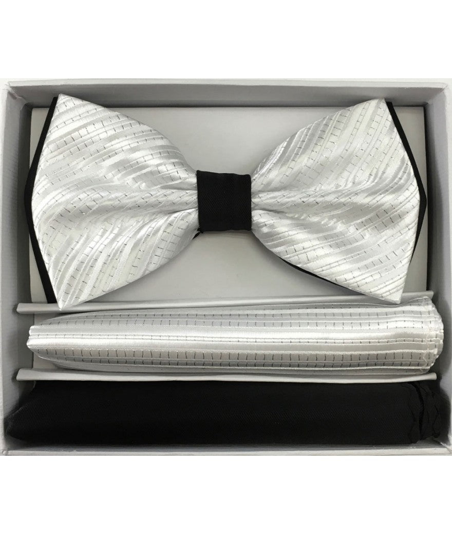 Brand Q ~ Pre-Tied Two-Tone Satin Bow Tie with Pocket Squares ~ BT2T108