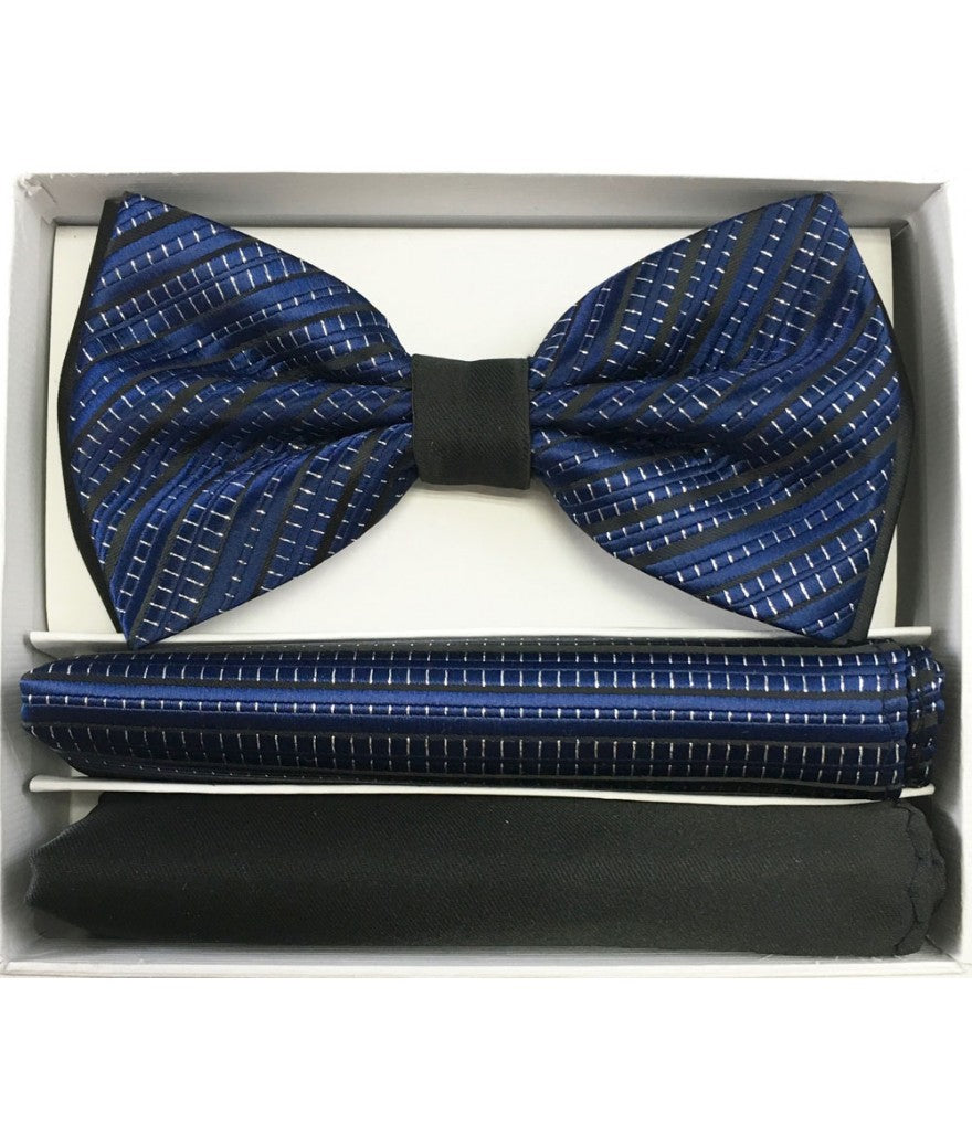 Brand Q ~ Pre-Tied Two-Tone Satin Bow Tie with Pocket Squares ~ BT2T108