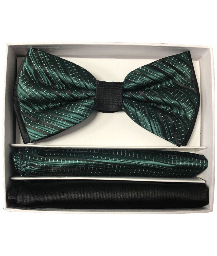 Brand Q ~ Pre-Tied Two-Tone Satin Bow Tie with Pocket Squares ~ BT2T108