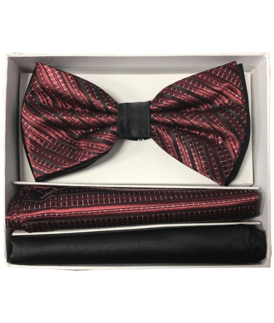 Brand Q ~ Pre-Tied Two-Tone Satin Bow Tie with Pocket Squares ~ BT2T108