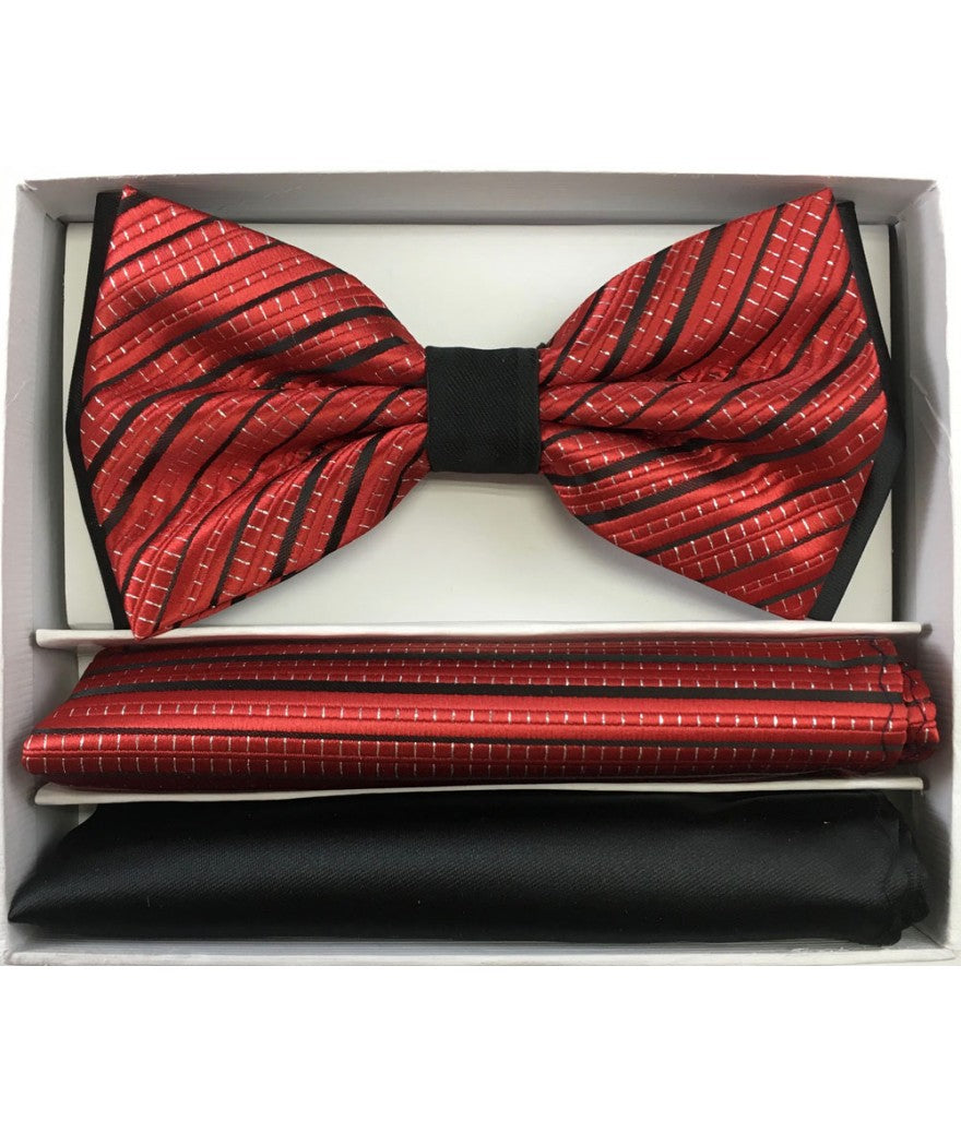 Brand Q ~ Pre-Tied Two-Tone Satin Bow Tie with Pocket Squares ~ BT2T108