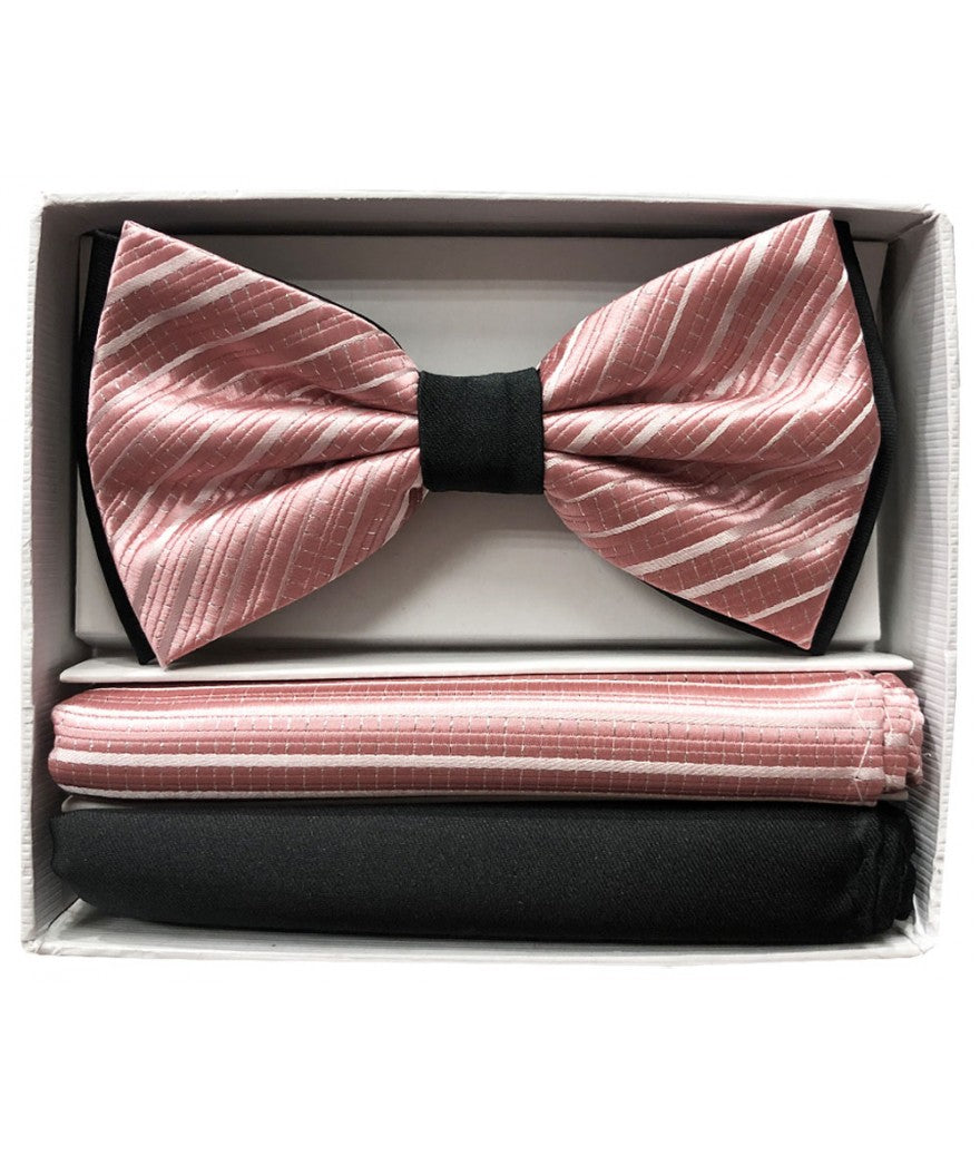 Brand Q ~ Pre-Tied Two-Tone Satin Bow Tie with Pocket Squares ~ BT2T108