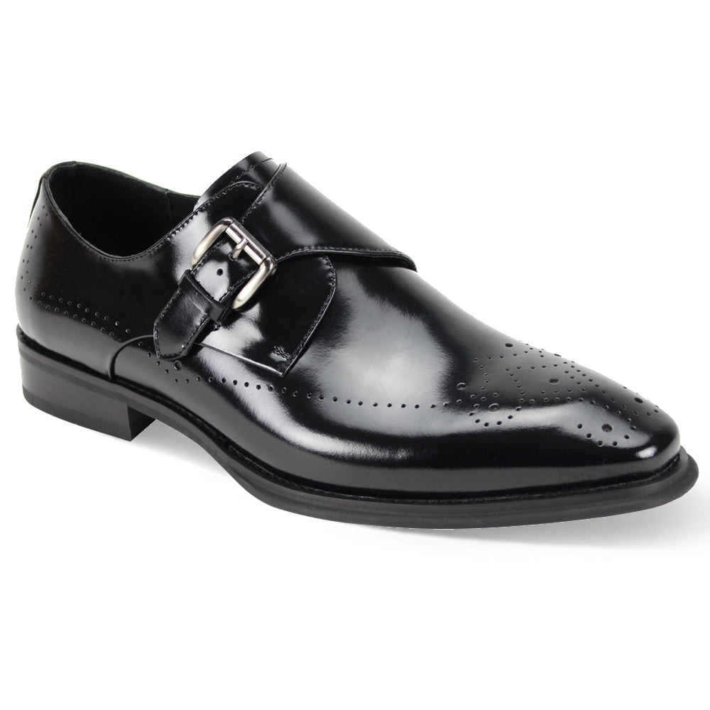 Giovanni Jeffery Medallion Toe Monk Strap Leather Dress Shoe