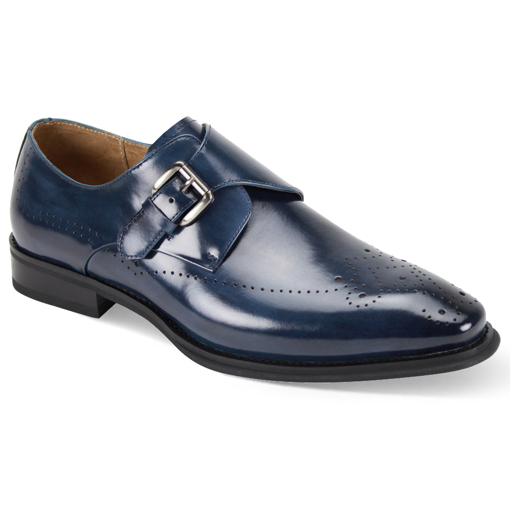 Giovanni Jeffery Medallion Toe Monk Strap Leather Dress Shoe